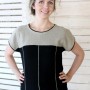 zweifarbige gestrickte Leinen-Bluse