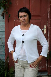 White linen open front cardigan
