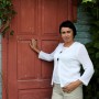 White linen open front cardigan