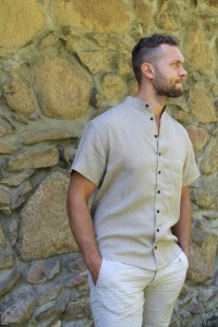Leinen Herren Kuzrarm Hemd