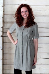 Damen Leinen-Kleid mit Knöpfen