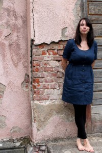 Damen Leinen-Kleid mit Knöpfen