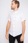 Linen mens shirt with stand up collar